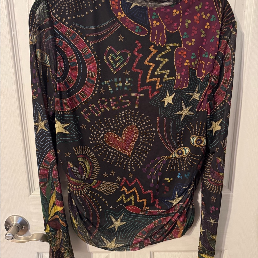 Farm Rio Colorful Patterned Long Sleeve Top - Picture 4 of 4